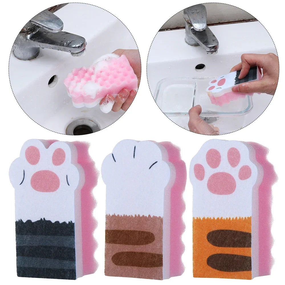 3pc Cute Kitty Paw Soft Bubble Sponge | Viral Cartoonish Animal Extra Lather Sponge for Kids & Adults