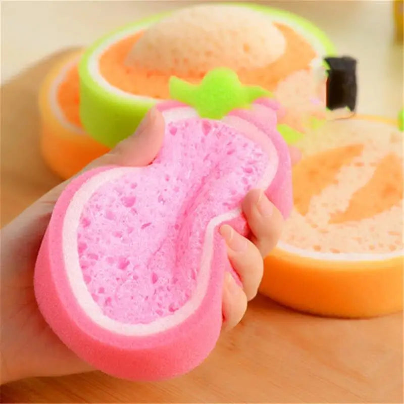 4 Pcs Fruits Shaped Sponges Bath Shower Kids Cute Wash Lovely For Bathroom Household
