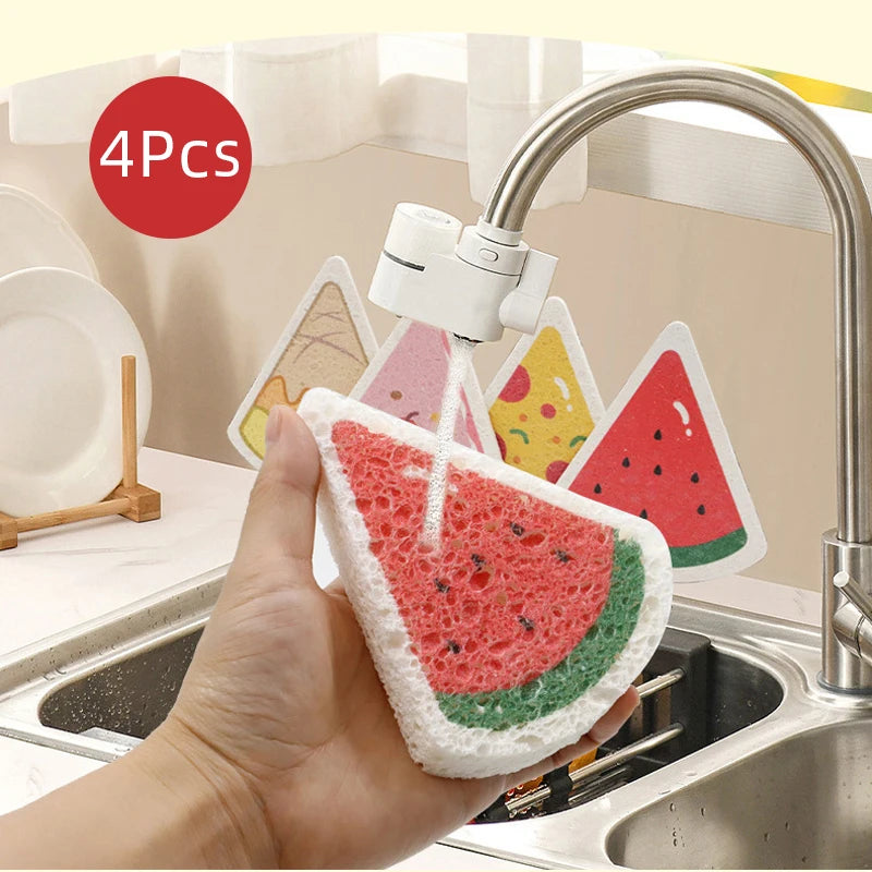 4Pcs Cute Magic Food Dishwashing Kitchen Sponge