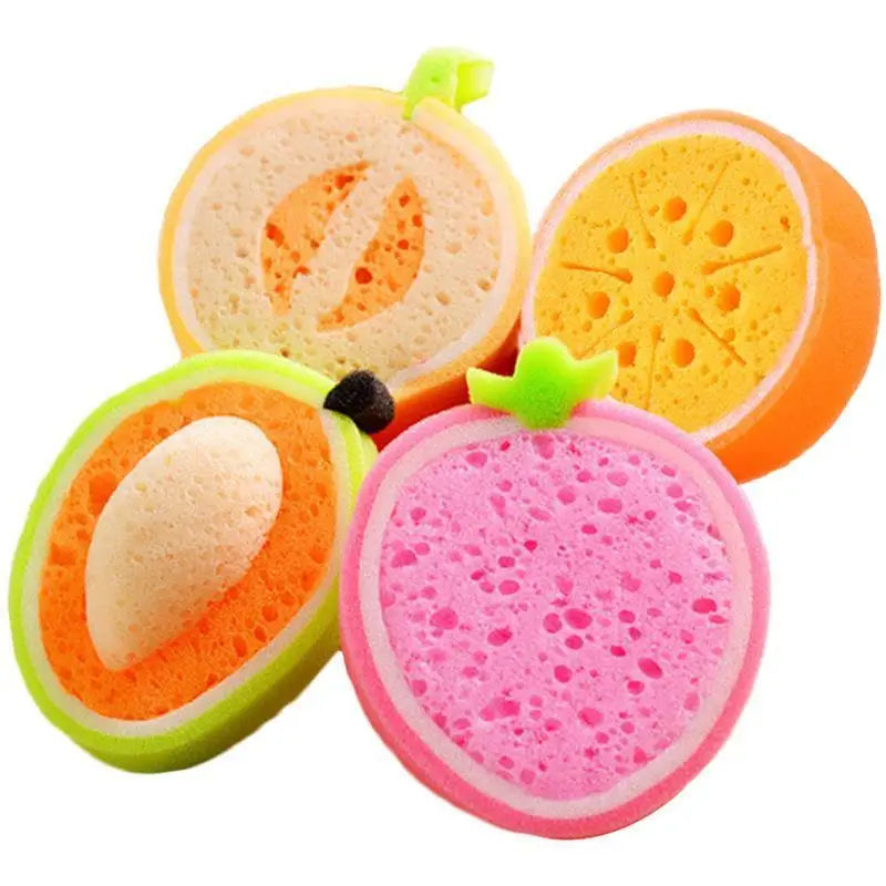 4 Pcs Fruits Shaped Sponges Bath Shower Kids Cute Wash Lovely For Bathroom Household